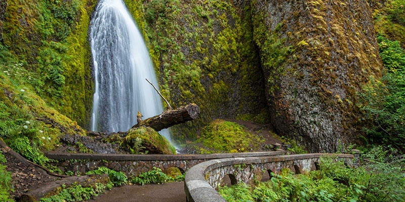 Hiking Trail and Waterfall in the Columbia River Gorge, Oregon