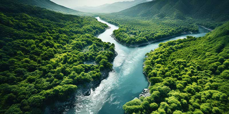 Aerial View of River With Trees