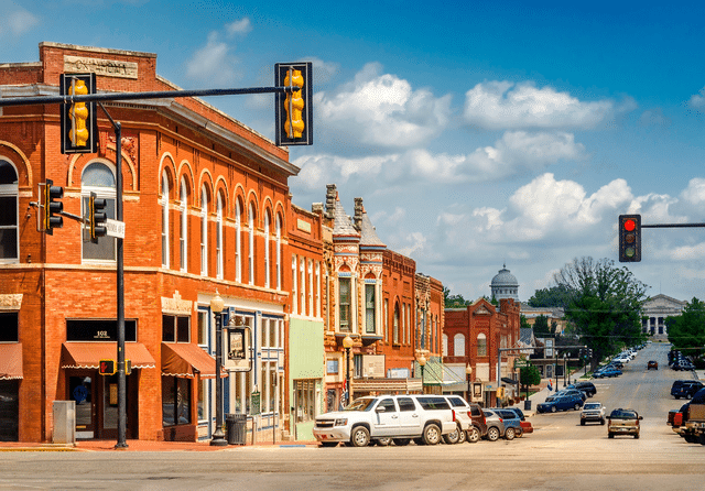 Evening Light Falling on Small Oklahoma Town Street