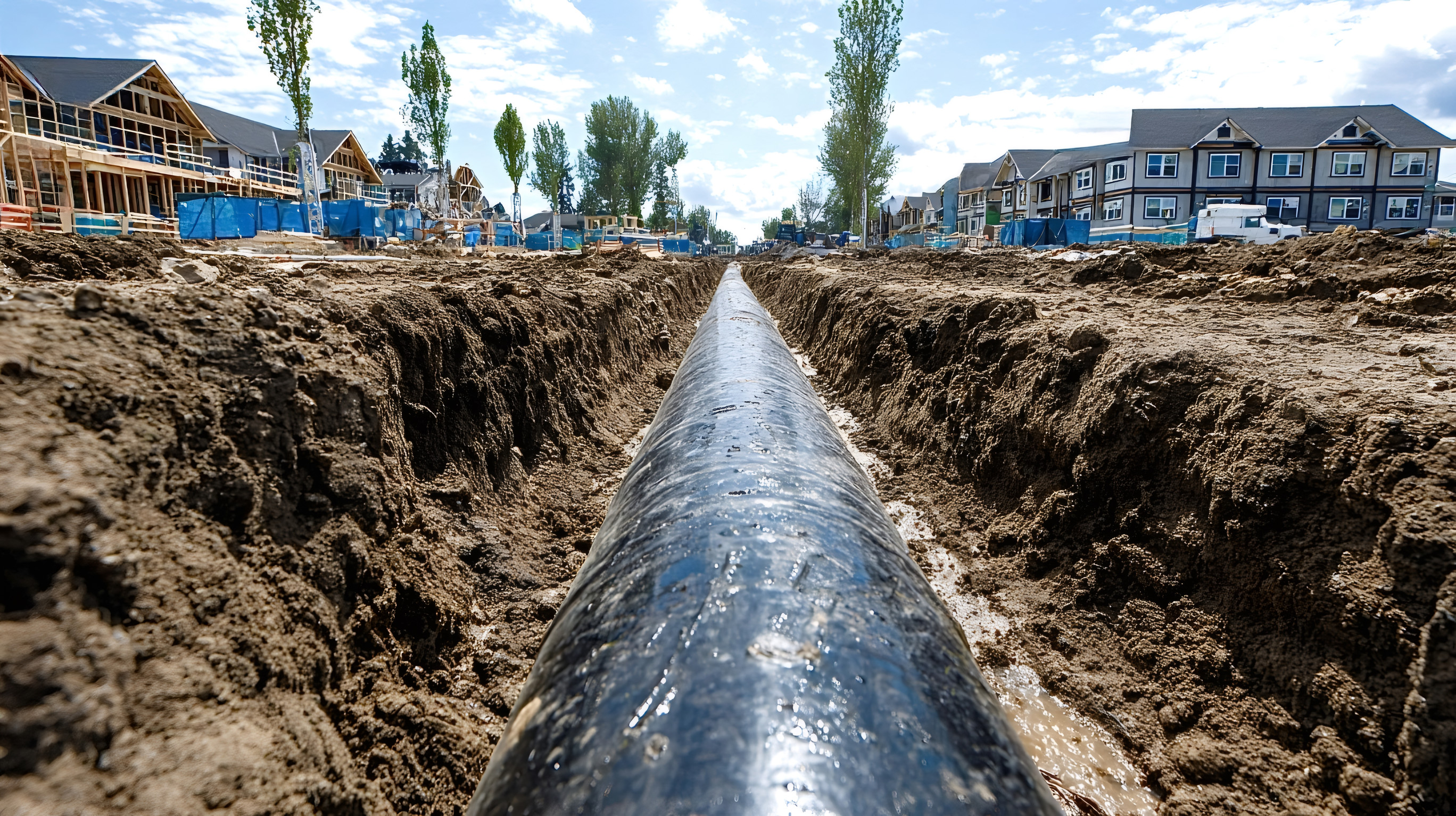 Laying Water Infrastructure Pipes in New Residential Area