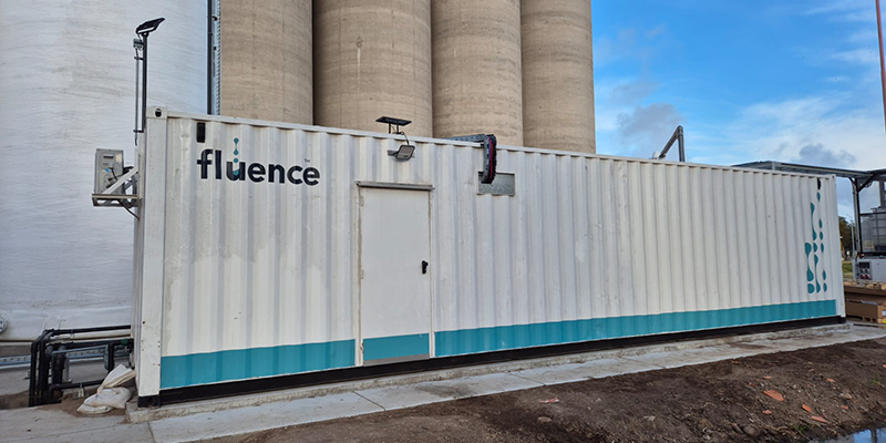 Soluções modulares para tratamento de água potável em processos industriais | Fluence Estação de tratamento de água potável montada em contêiner para processos industriais