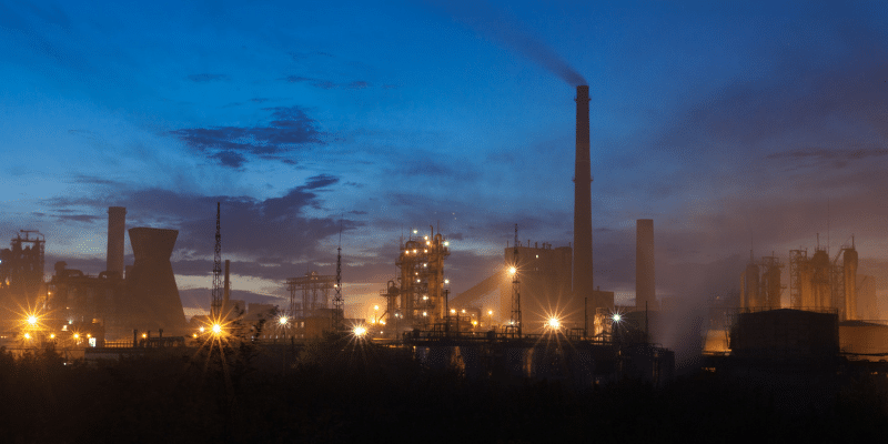 Wide View of a Factory at Dusk