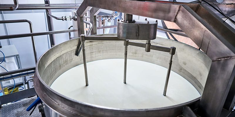 Milk Fills a Stainless Steel Plant in a Dairy Processing Plant