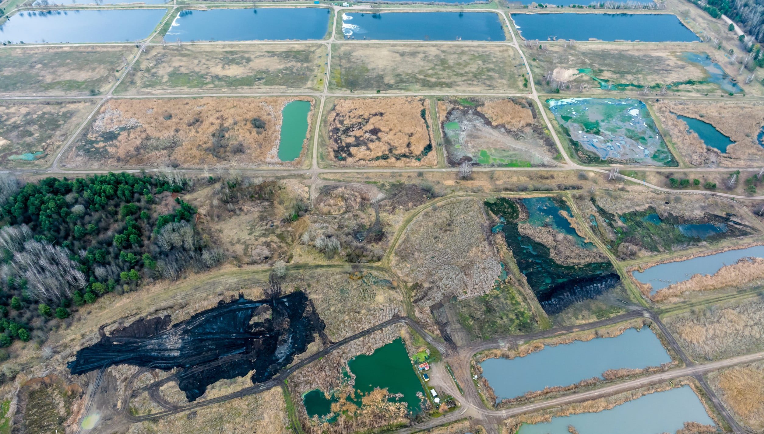 Aerial View of Biological Wastewater Treatment Ponds